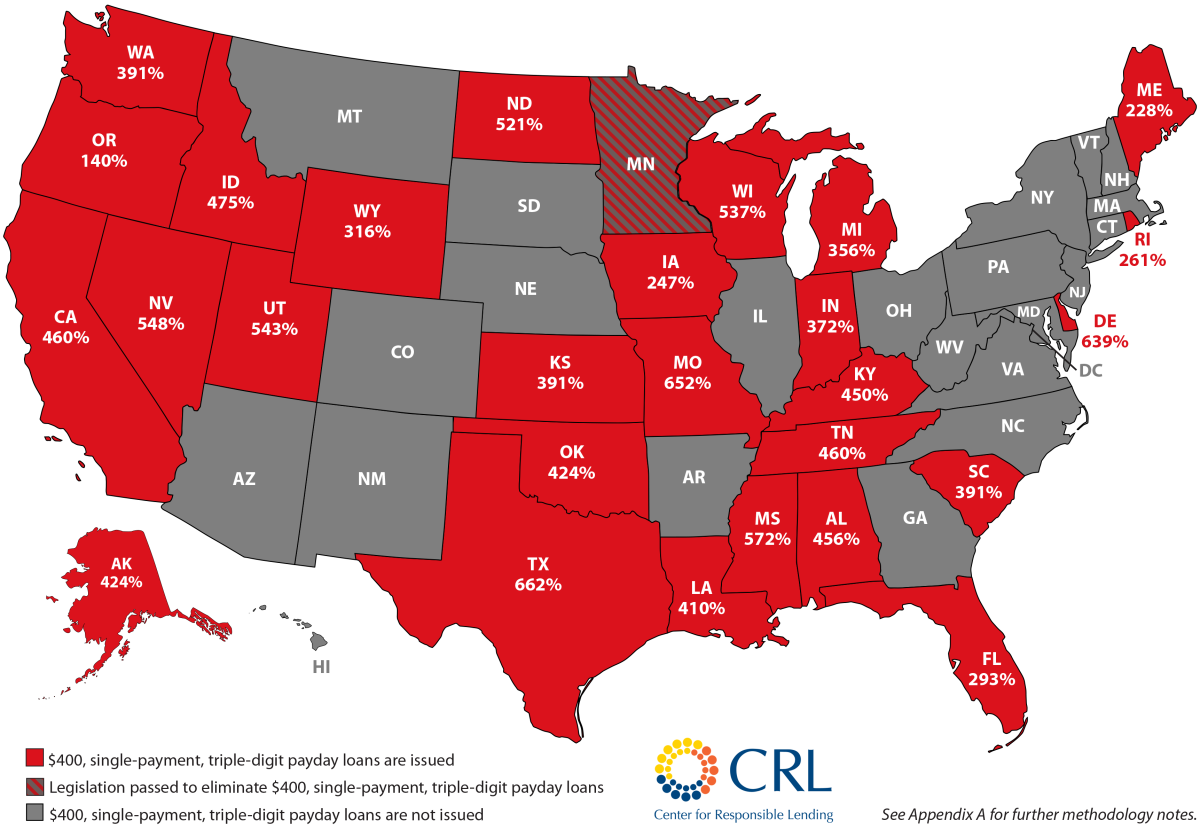 Red Alert Rates: Percentage Rates on $400, Payday in the States | Center for Responsible Lending